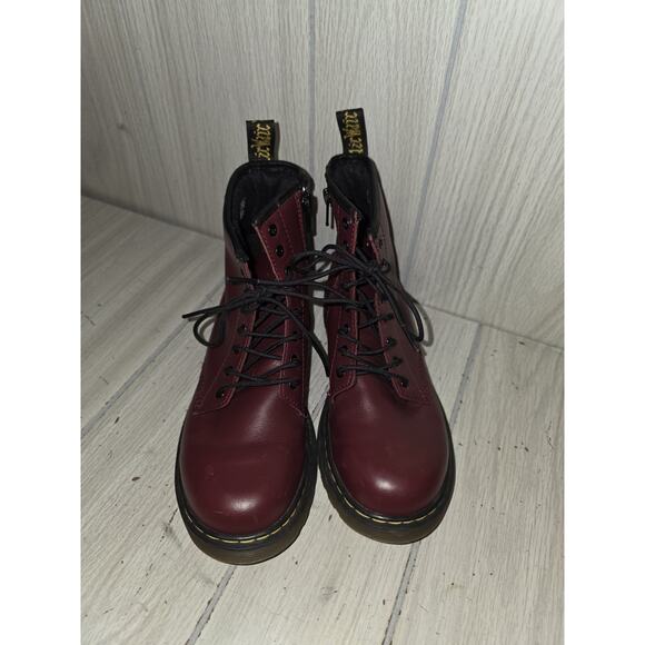 Dr Martens Delaney Ankle Zip Cherry Red Combat Boots Youth Size 4 - Picture 2 of 8